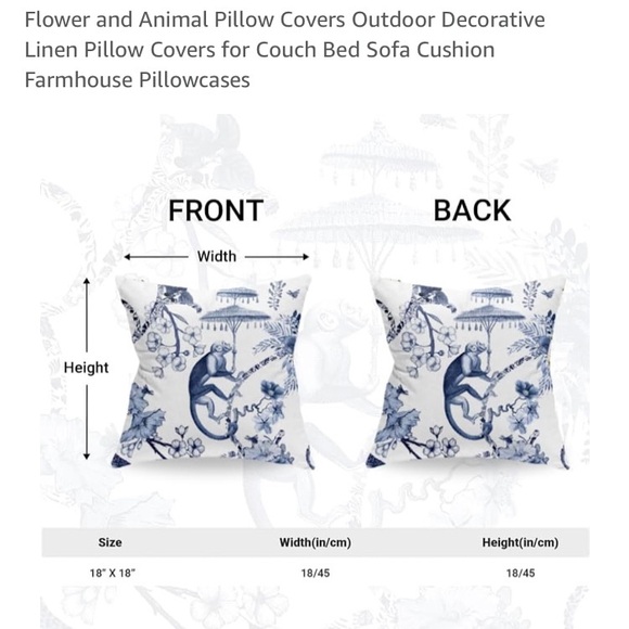 Set of 4 Pillow Covers - Blue Animal and Plant Print 18 x 18 - Picture 3 of 4